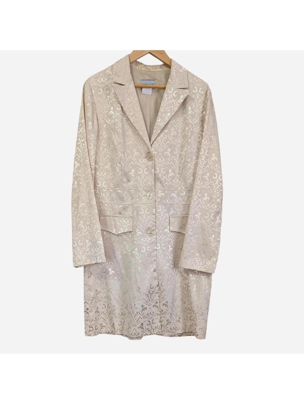 1990s Breakin' Loose Cream Damask Brocade Long Blazer Duster Coat Size Large